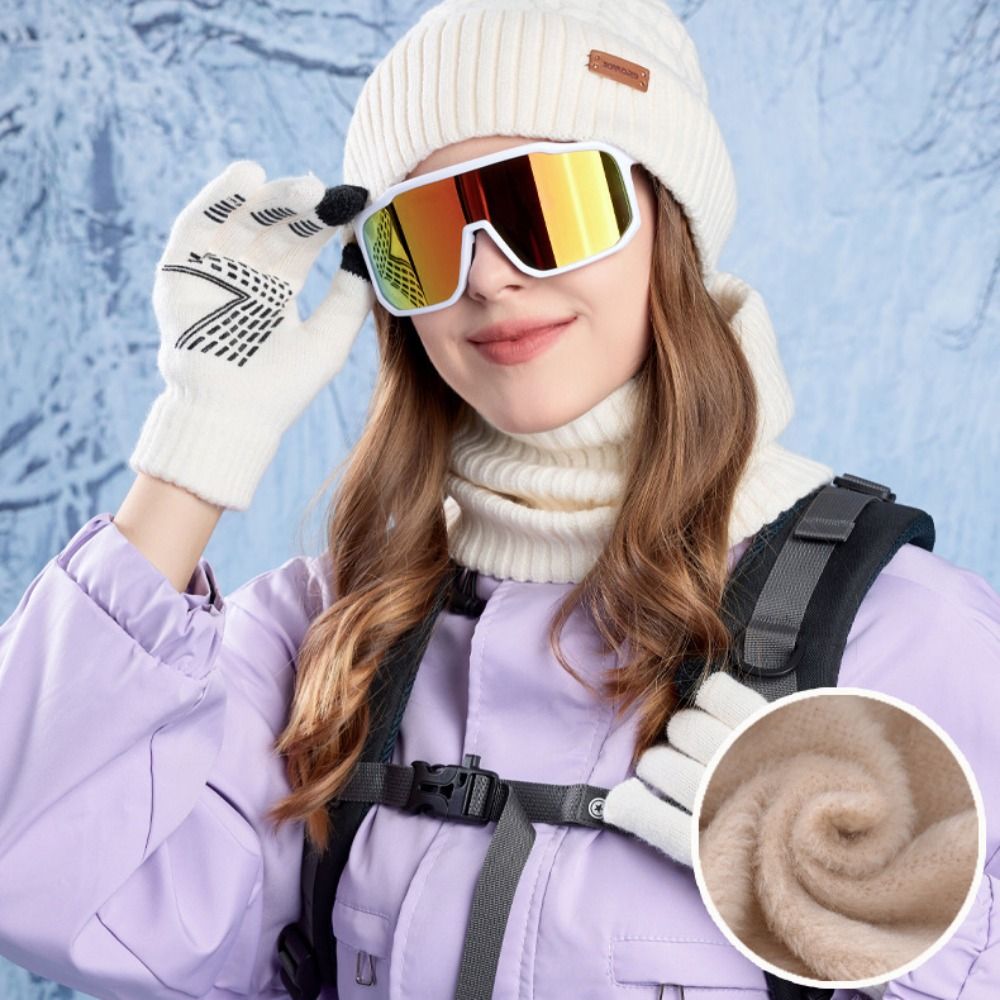 Wool Glove Lined - 3pcs Hiking Solid Color Hat Scarf