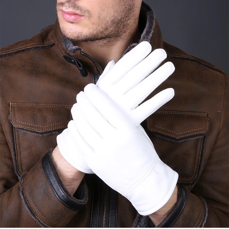 Leather Driving Glove - 2025 Winter Genuine Leather White Gloves