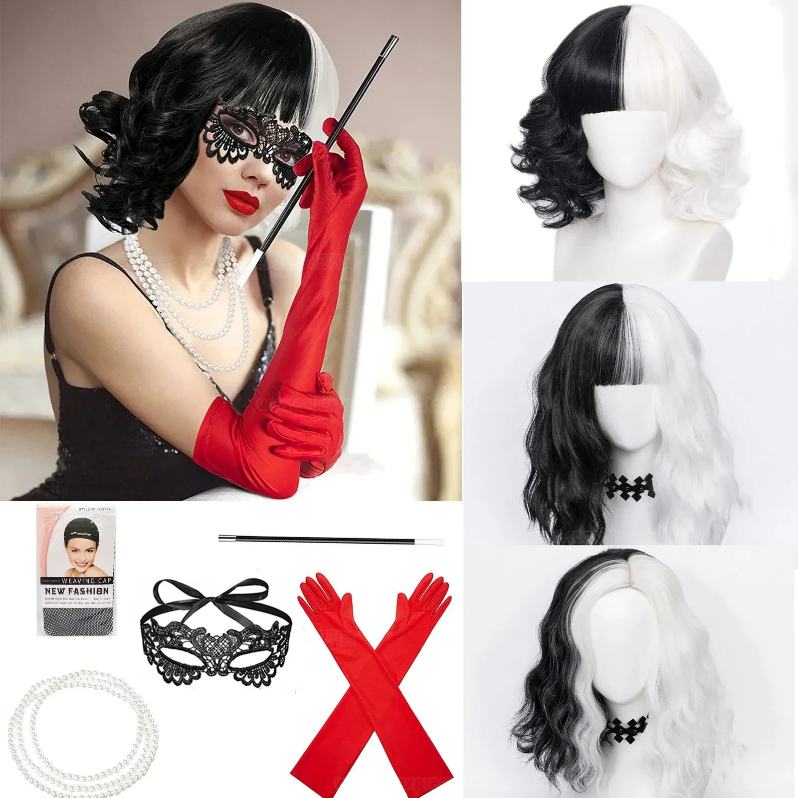 Heat Resistant Glove - Anime Cruella de Vil Cosplay Wig