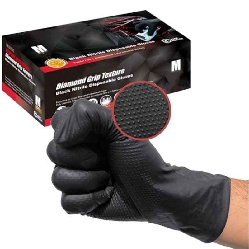 Nitrile Mechanic Glove - 8Mil Heavy Duty Black Nitrile Gloves