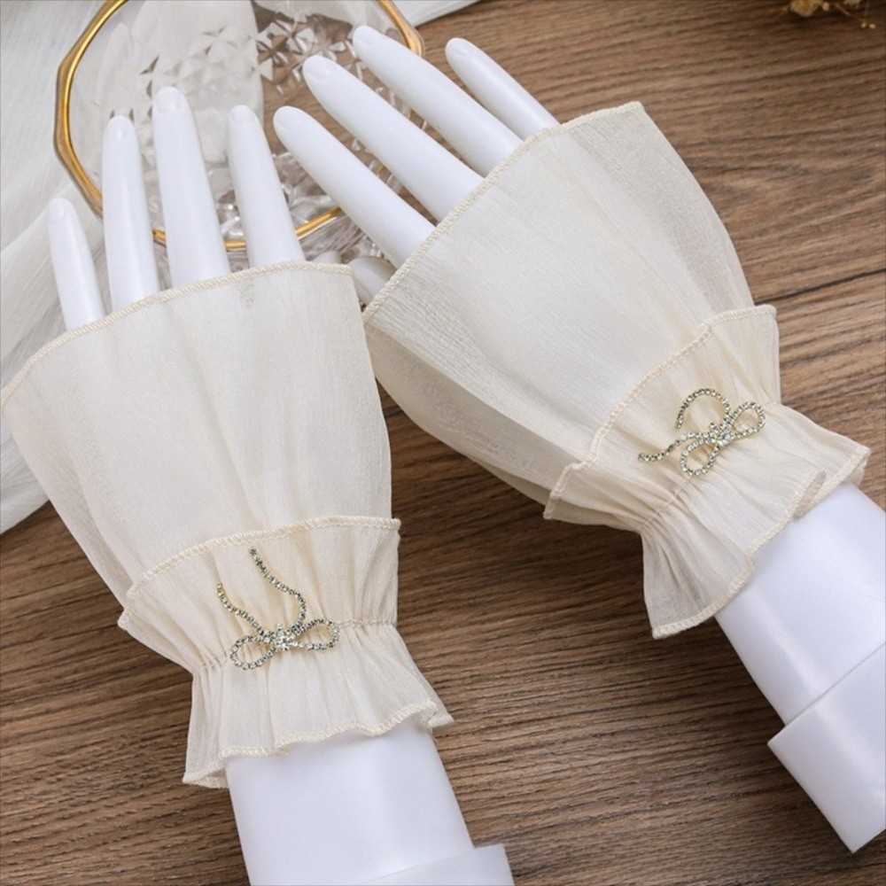 Fingerless Glove Knit - Ruched Pleated Detachable Cuffs Fingerless Gloves