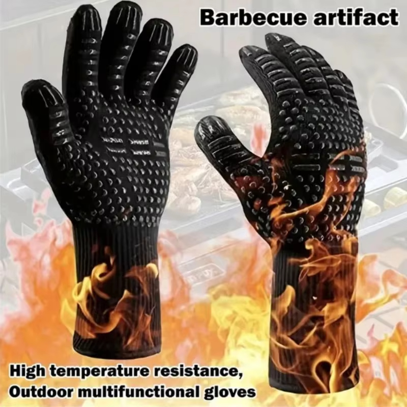 Oven Mitt Silicone - One Piece BBQ Gloves High Temperature