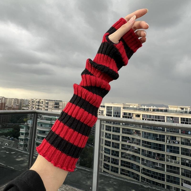 Fingerless Glove Knit - Winter Warm Long Sleeves Gothic Striped
