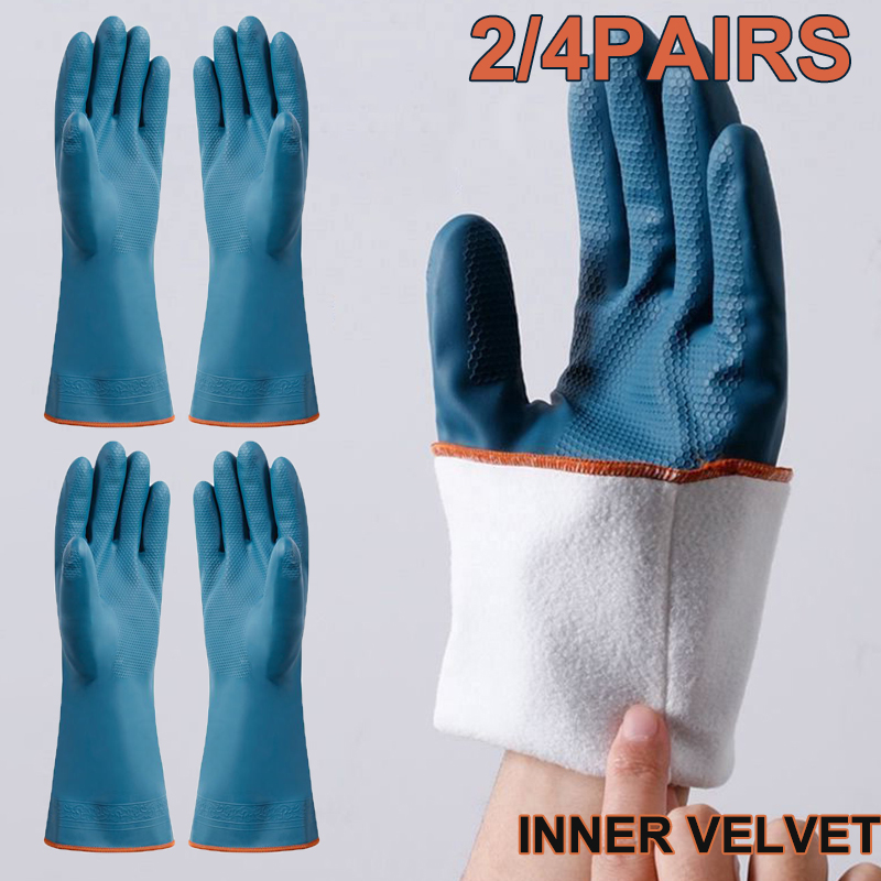 Rubber Glove Cleaning - 2/4 Pairs Waterproof Gloves with Fleece