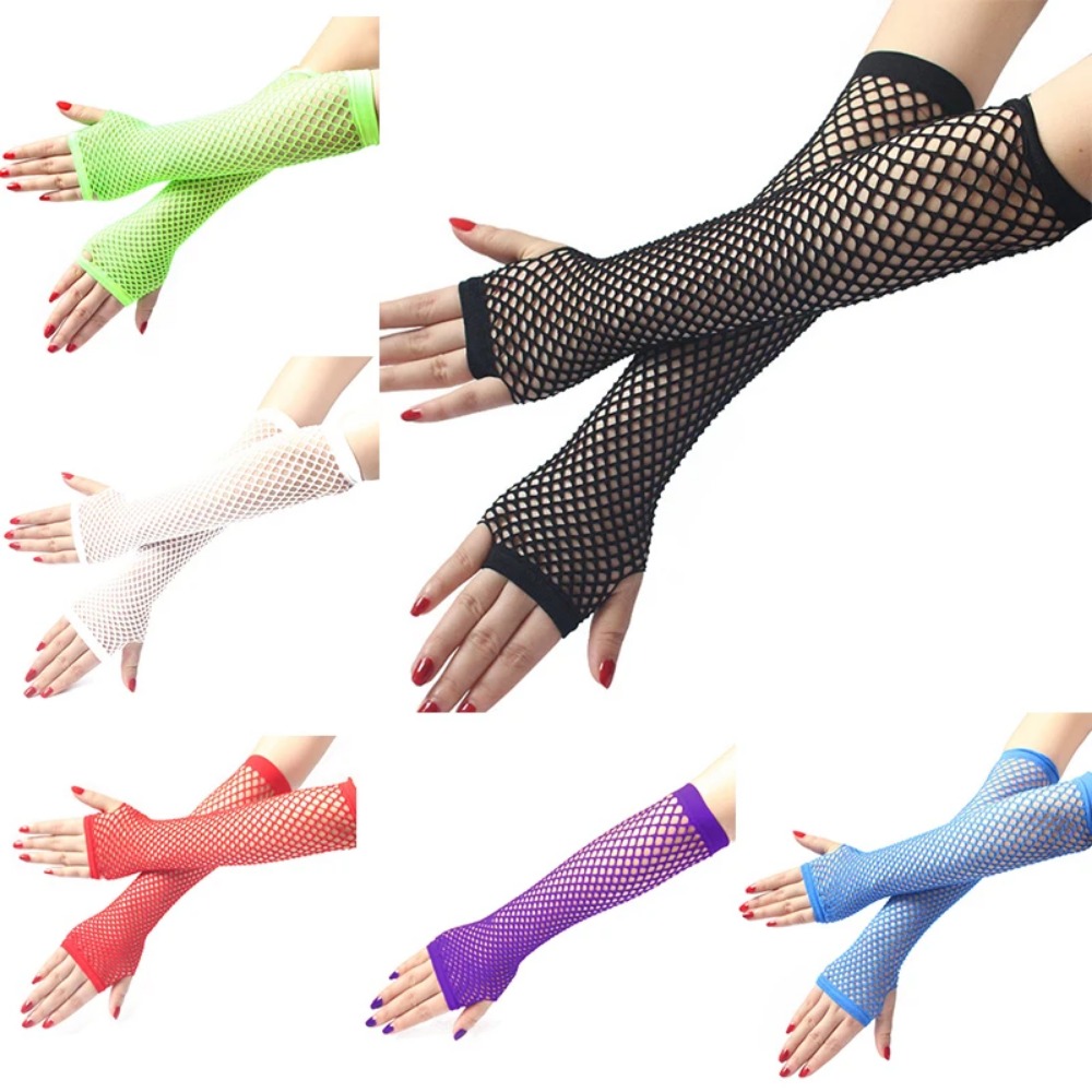 Women Neon Fishnet Long Finger - Fingerless Glove Knit review and price