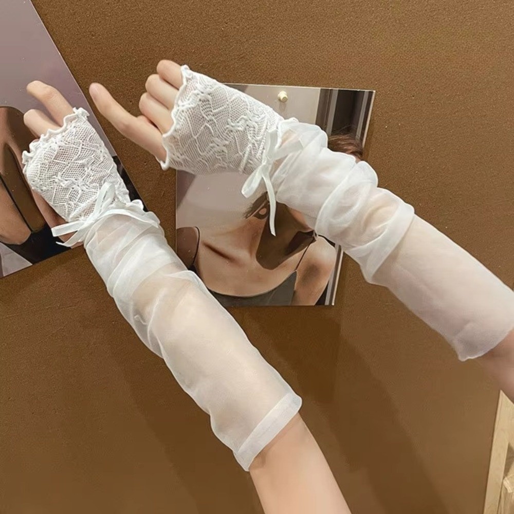 Y2K Lace Ruffle Mesh Gloves Bo - Fingerless Glove Knit review and price