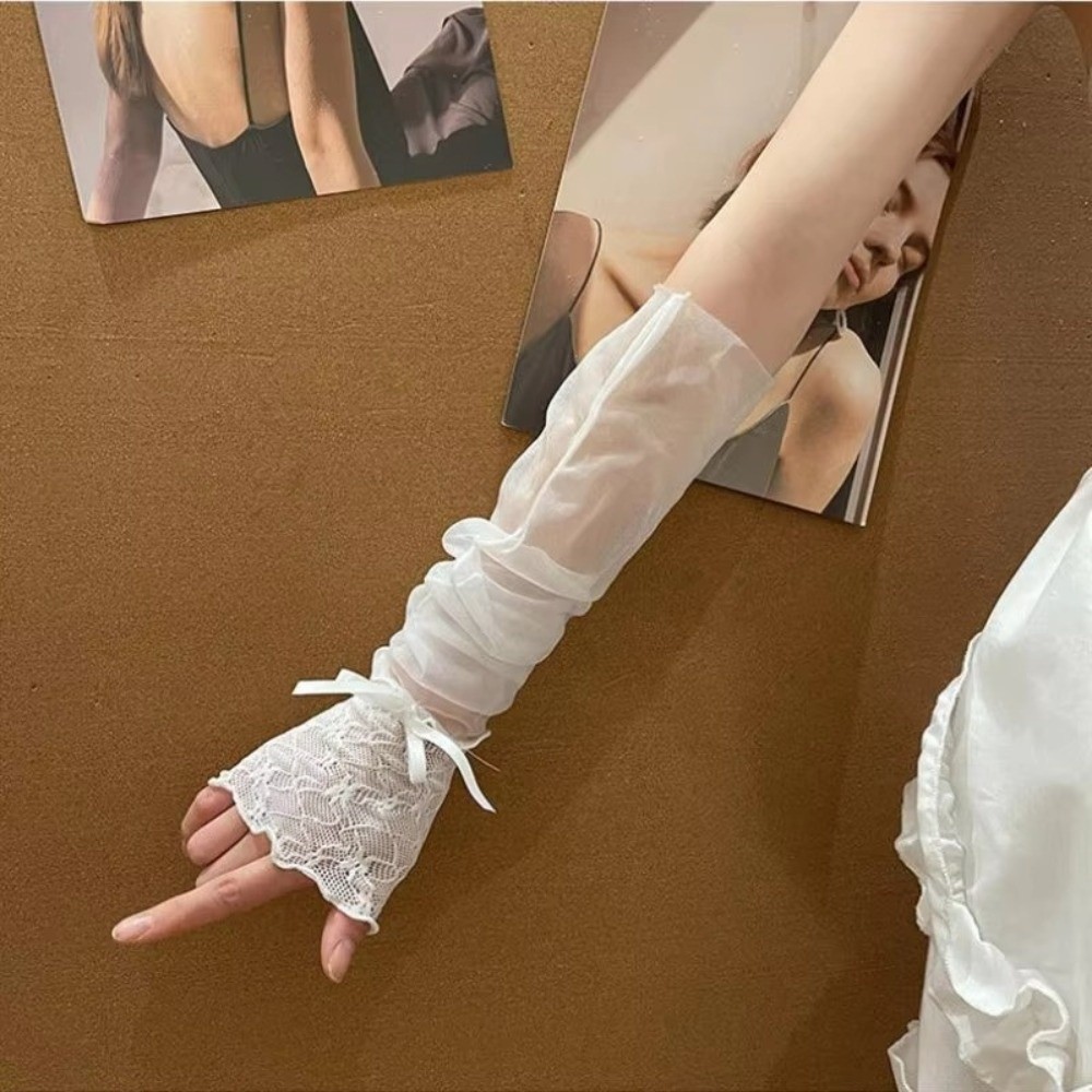 Y2K Lace Ruffle Mesh Gloves Bo - Fingerless Glove Knit review and price